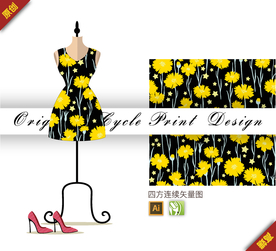 矢量金色金盏花四方连续