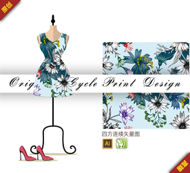 传统铁线莲紫玉兰四方连续