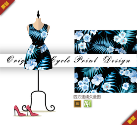 矢量棕蒲木槿四方连续