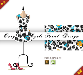 矢量豹纹迎春花四方连续