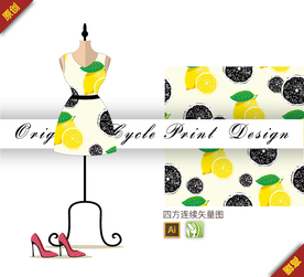 矢量清新水果柠檬四方连续