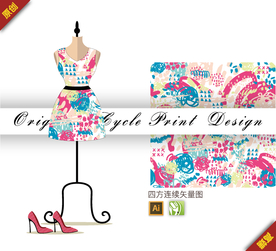 抽象涂鸦线条四方连续