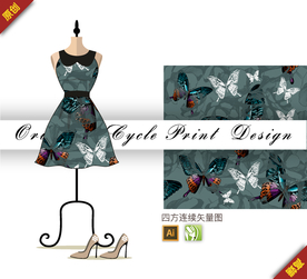 昆虫蝴蝶剪影四方连续