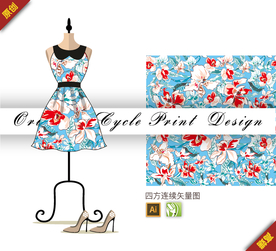 传统杜鹃花牡丹四方连续