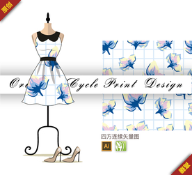 素雅水仙格子四方连续