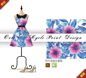 矢量清新荷花菊四方连续