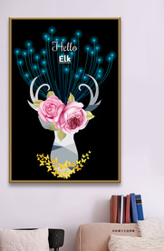 抽象麋鹿花朵金色蝴蝶装饰画