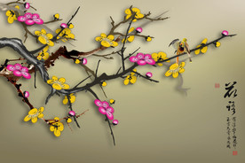 原创手绘梅花装饰画背景墙