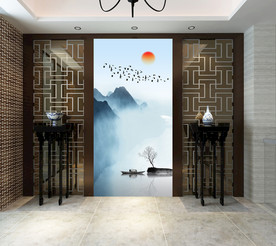 水墨山水玄关背景墙