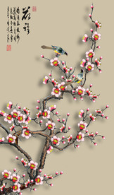 原创玄关高清手绘梅花喜鹊装饰画
