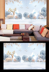 北欧麋鹿山水背景墙