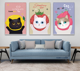 可爱水果猫咪大眼萌无框画