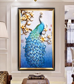 立体孔雀玄关画