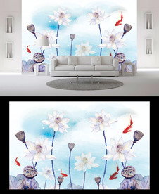 荷花电视背景墙