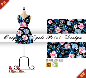 矢量凌霄雏菊四方连续