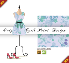 矢量花卉树叶四方连续