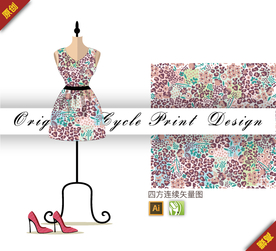 抽象豹纹花丛四方连续