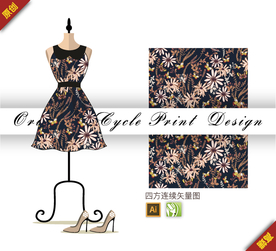 传统菊花西番莲四方连续