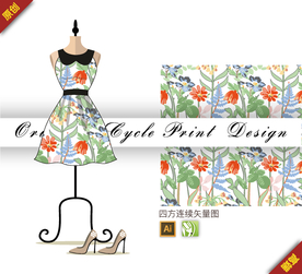 矢量君子兰猫尾草四方连续