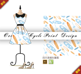 海滩冲浪板运动四方连续