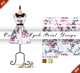 传统中国风唯美木芙蓉四方连续