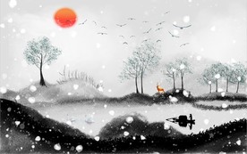 原创手绘山水画电视背景墙