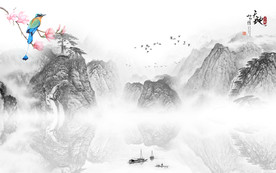 简约灰色新山水画 tif分层