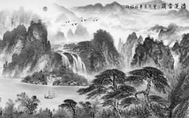 国画 灰色新山水画 tif分层