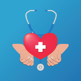 医疗听诊器双手捧红色爱心