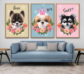 手绘大眼萌可爱狗狗无框画