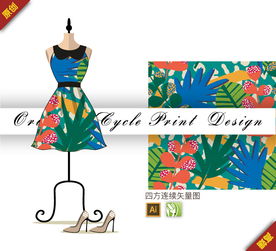 热带丛林树叶四方连续