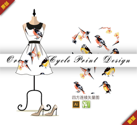 矢量鸟喜鹊四方连续