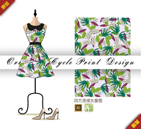 矢量丛林豹子树叶四方连续