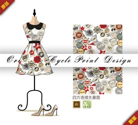 矢量瓶盖复古四方连续