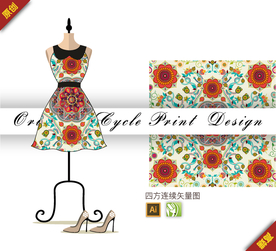 抽象几何欧式向日葵四方连续