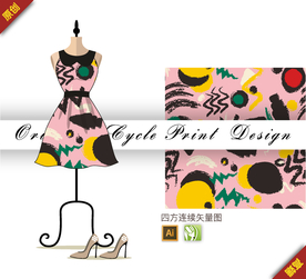 抽象涂鸦色块四方连续