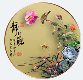 原创高清牡丹花鸟装饰画壁画