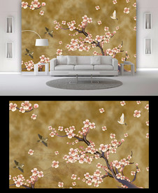 工笔花朵背景墙