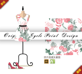 矢量简约清新牡丹四方连续