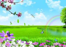 蓝天白云绿地自然风景