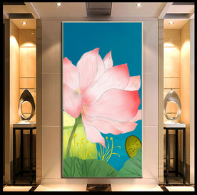 手绘荷花玄关
