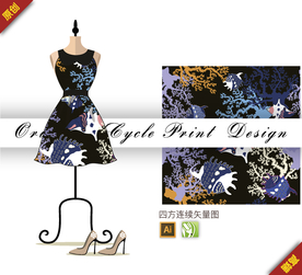 抽象海底世界生物海藻四方连续