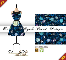 卡通宇宙月球宇宙飞船四方连续