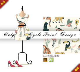 可爱卡通动物王国野生四方连续