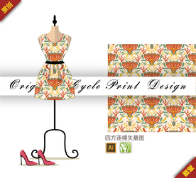 抽象几何牡丹四方连续