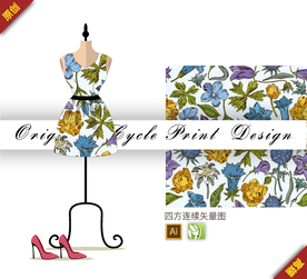 矢量腊梅玉兰四方连续