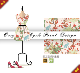 传统中国风枇杷菊花四方连续