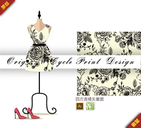 传统线描牡丹四方连续