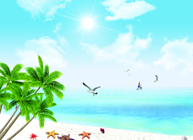 沙滩海景蓝天白云背景墙图片