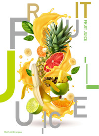 夏季果汁冷饮矢量水果图